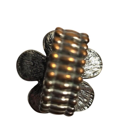 Silver-Tone Flower Stretch Ring Pink Rhinestone Center fairycore boho - Picture 3 of 4